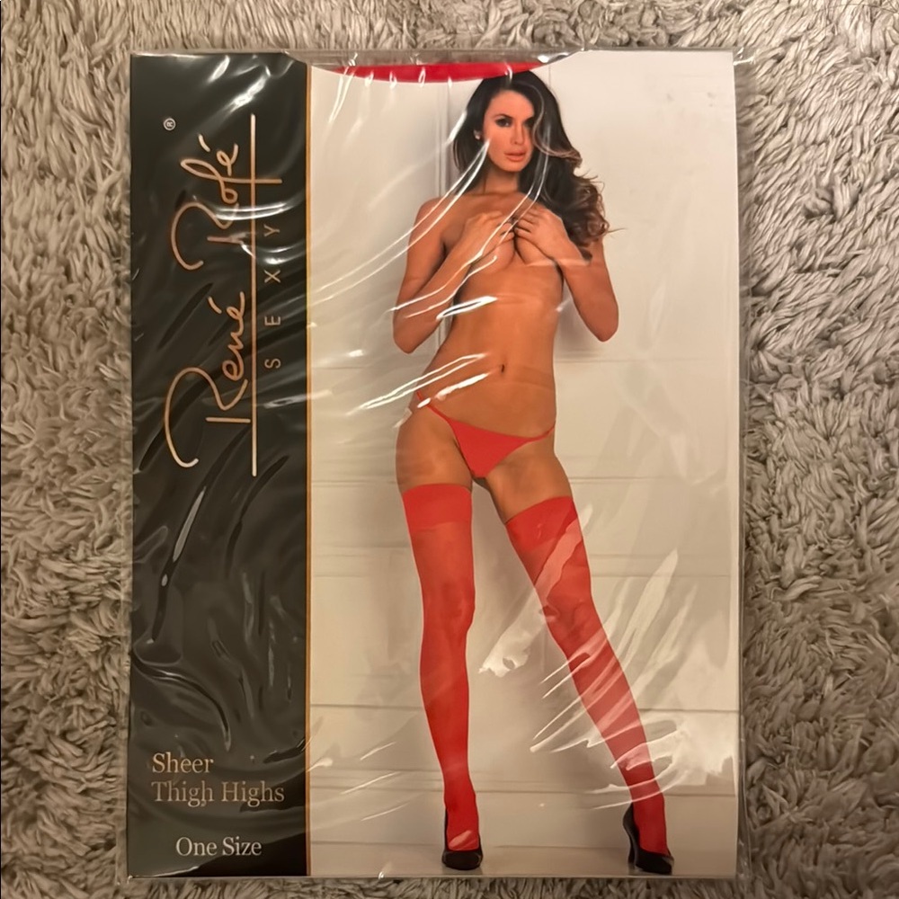 Rene Rofe Red Sheer Thigh Highs